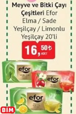 EFOR MEYVE VE BİTKİ ÇAYI ÇEŞİTLERİ  ELMA / SADE YEŞİLÇAY / LİMONLU YEŞİLÇAY